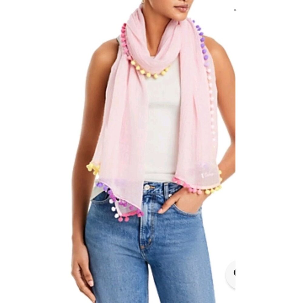 Echo New York Bloomingdales Exclusive Pink Scarf With Multicolor Pom-Pom Trim